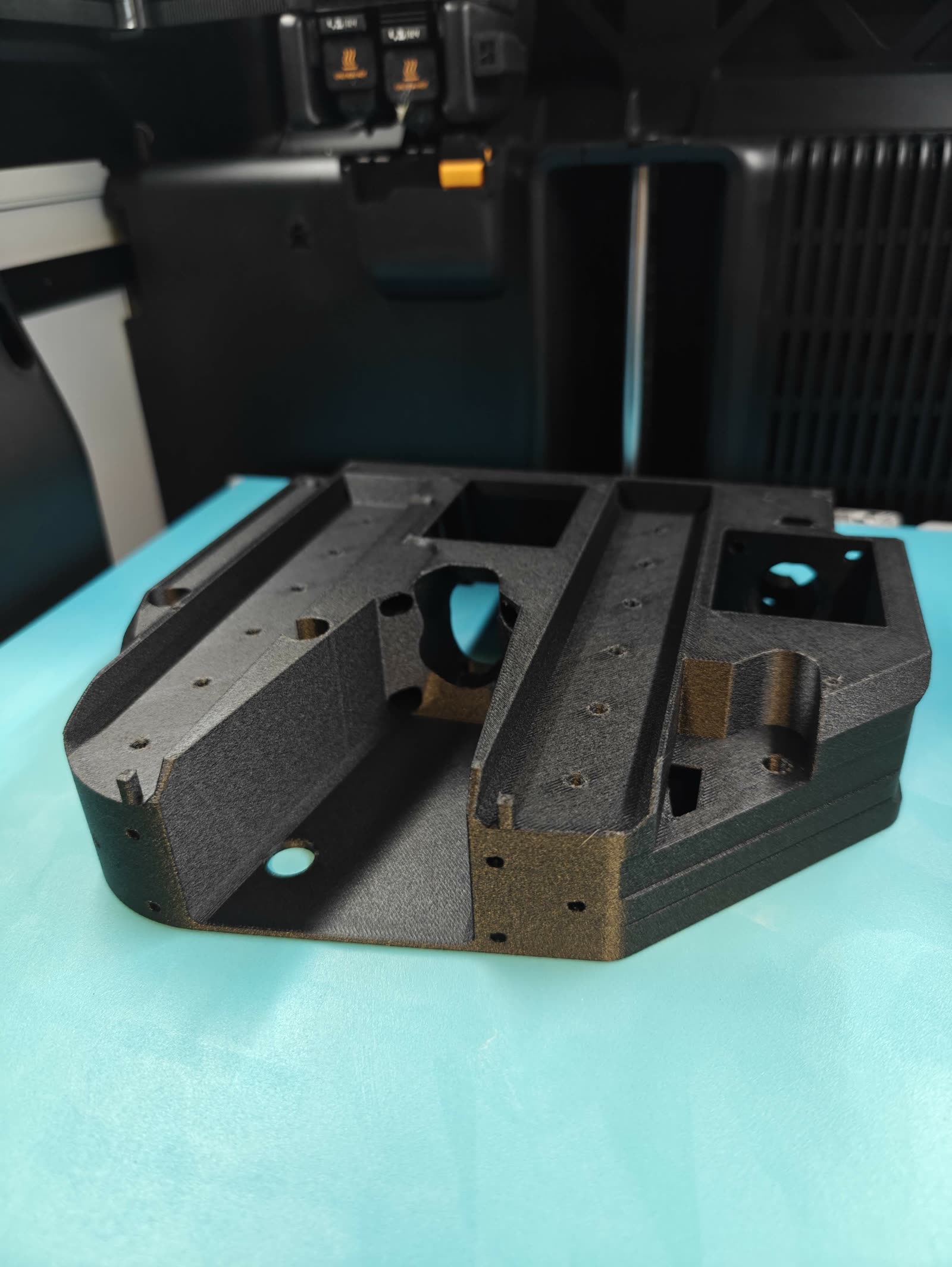 Large black 3D printed technical fixture component